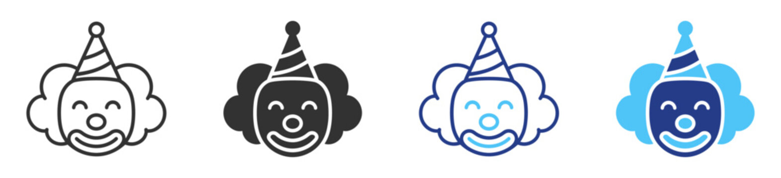 Circus clown outline icon with party hat and smiling face on transparent background