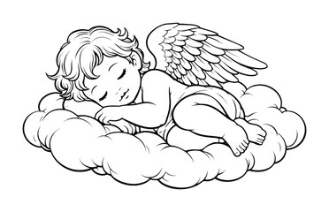 Fototapeta premium Sleeping cherub on cloud illustration.