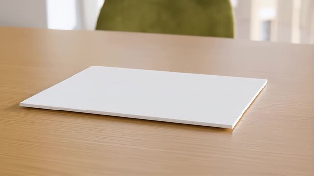 White Paper on Wooden Desk with Blurred Background Featuring Minimalist, Clean, Workspace with Office and Work Surface Elements for Table, Flat