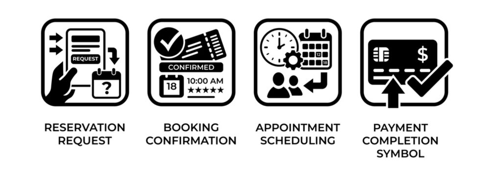 Online booking and payment process icons