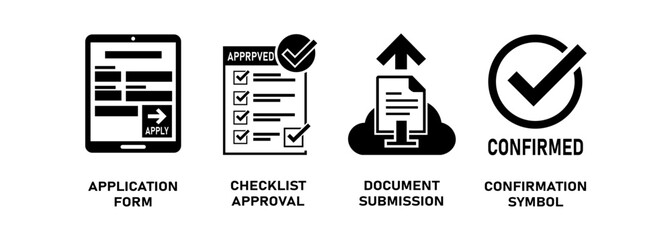 Application process icons form approval upload confirmation vector illustration © ShaGraphi