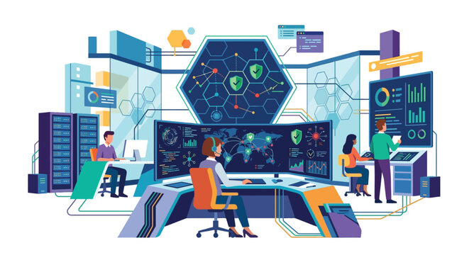 Cybersecurity team monitoring and protecting network infrastructure