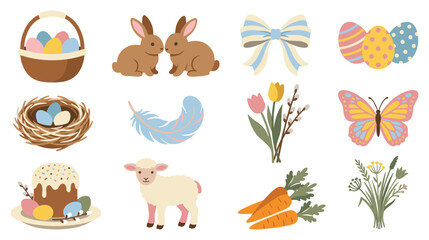 Obraz premium Easter spring collection, set of holiday symbols and elements for celebration.