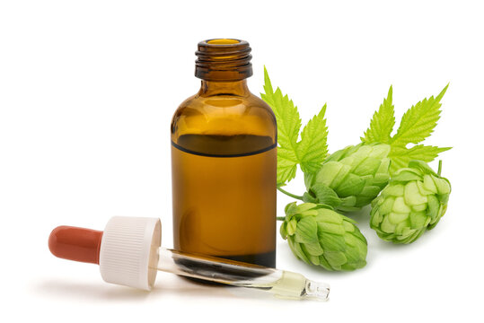 Hop extract with dropper bottle isolated on white