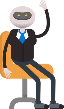 Robot Employee in Suit Character Sitting on Chair
