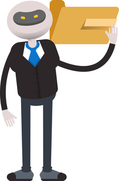 Robot Employee in Suit Character Holding Folder
