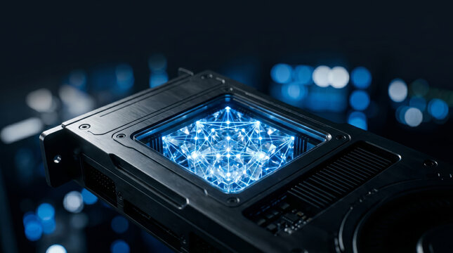 Futuristic Quantum Processor Unit with Glowing Blue Core and High-Tech Circuitry
