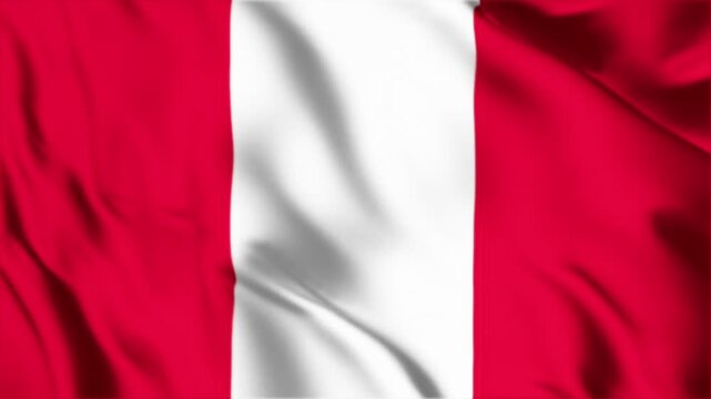 Peru national flag waving gently in wind seamless loop video animation featuring vibrant red and white fabric texture for patriotic celebrations.