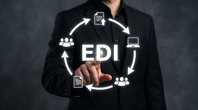 Businessman touching EDI Electronic Data Interchange digital automation concept