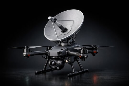 Aerial device with a satellite mounted on top, used for remote sensing or communication