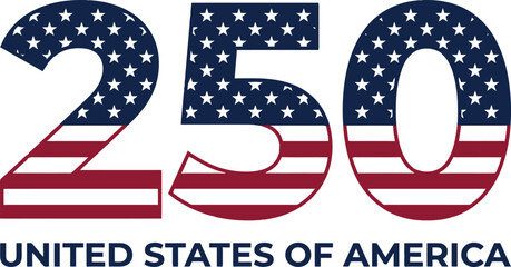 Obraz premium Number 250 graphic design featuring the American flag pattern isolated on a clean white background