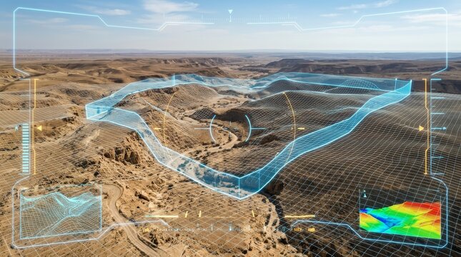 Aerial Surveying and Mapping of Desert Terrain with Digital Geofencing Overlay