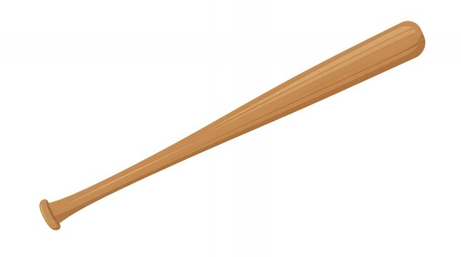 Classic Wooden Baseball Bat Lying Diagonally on a White Background