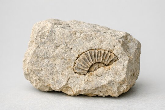 A rock featuring a shell partially buried or stuck into it