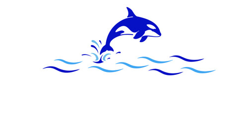 Jumping Orca in Ocean Waves – Minimalist Killer Whale Design © were