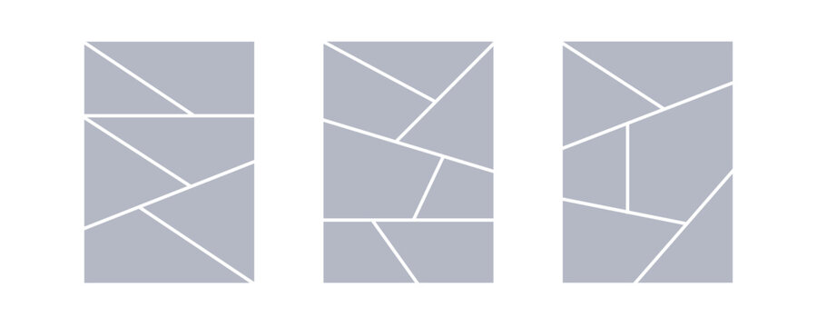 Image collage layout template. Grey mosaic mood board grid collection. Picture frame set. Photo album idea for banner, poster, comic page, flyer, brochure, booklet, memory wall design. Vector pack