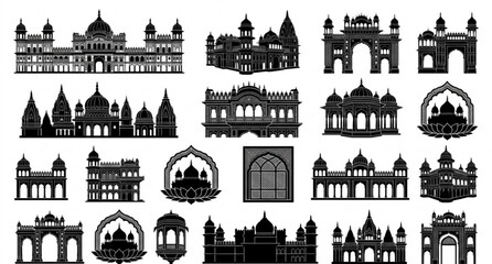 Minimalist Janaki Temple Monument Black Vector Silhouette Set © MdNurol