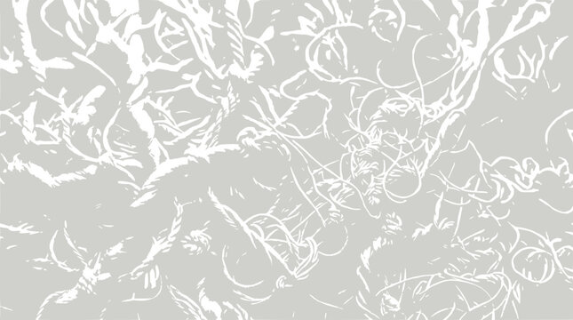 Abstract pattern of white tangled lines on a gray background, monochrome texture