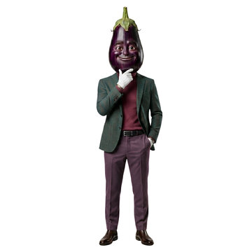 Unique businessman character with a funny eggplant head