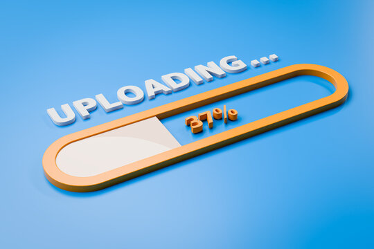 Progress bar in 3d with the text "uploading" above and a percentage number inside the progress bar.