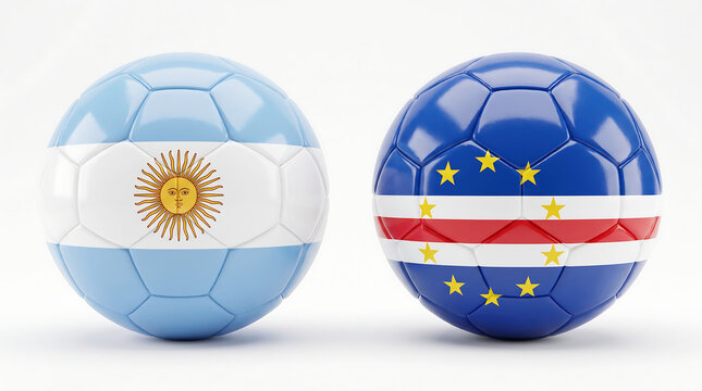 Argentina vs cabo Verde soccer balls national team flags on footballs
