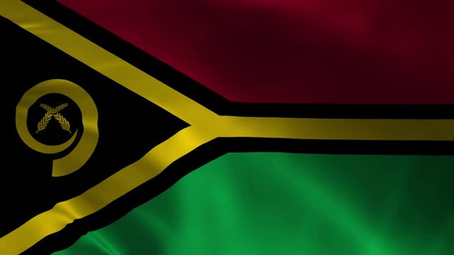 Vanuatu Flag Waving in Wind Seamless Loop &ndash; Full HD 1080p Realistic Cloth Animation with Boar's Tusk Emblem and Black Yellow Green Red Design Motion Graphics