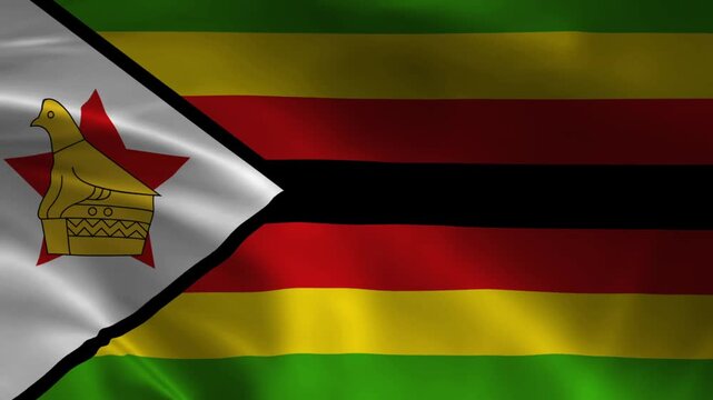 Zimbabwe Flag Waving in Wind Seamless Loop &ndash; Full HD 1080p Realistic Cloth Animation with Zimbabwe Bird and Red Star Motion Graphics