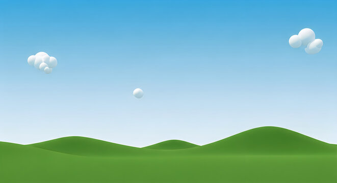 Soft white clouds floating over green hills under blue sky