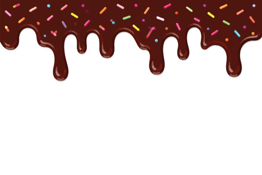 Pink ice cream melted with colorful cute candy sprinkles vector, Chocolate and ice cream melted with colorful cute candy sprinkles long border