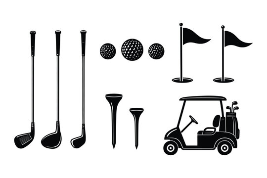 Set of golf essentials equipment vector