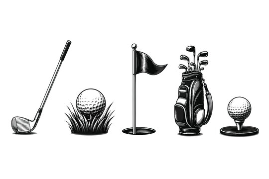 Set of golf essentials equipment vector