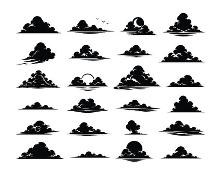silhouettes of clouds vector sets for architecture render, Cloud silhouettes are used as modern sets to render (4)