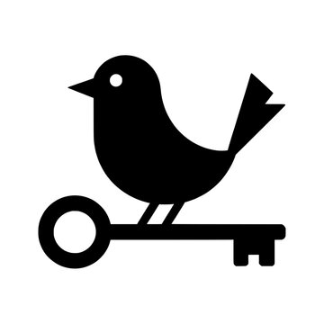 Minimalist Bird Perching on Key Silhouette Vector Illustration