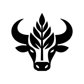 Abstract bull head vector illustration with minimalist leaf element