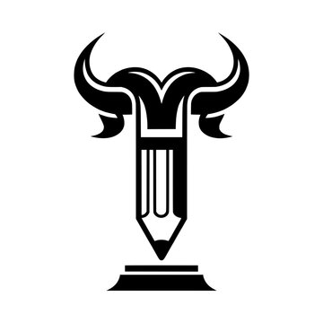 Creative Pencil and Abstract Bull Horn Combination Vector Logo
