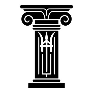 Ancient Greek Pillar with Symmetrical Poseidon Trident Emblem