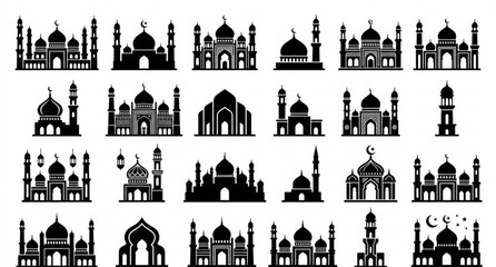 Black Mosque Silhouette Islamic Ramadan Decoration Vector Pack © MdNurol