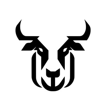 Minimalist abstract bull head silhouette vector logo illustration