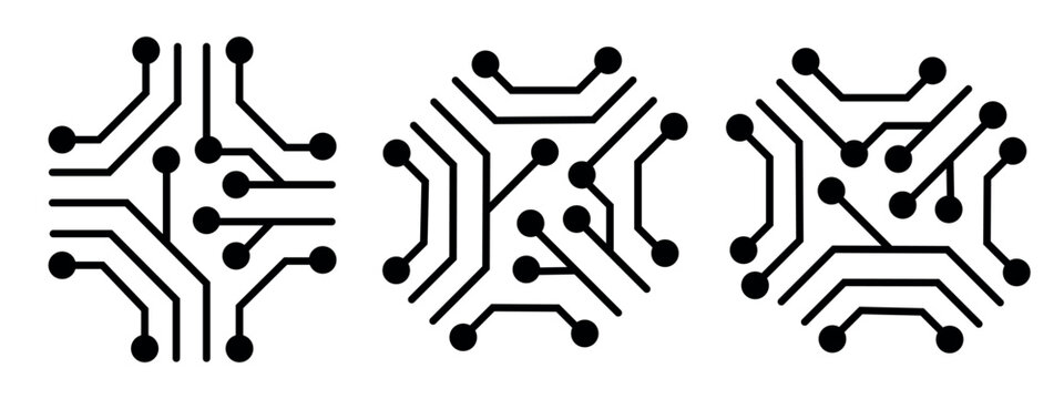 Circuit board pattern icon set, electronic chip technology and network connection vector icons