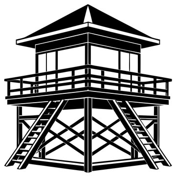 Black Lifeguard Tower Silhouette Beach Watchtower Vector Icon