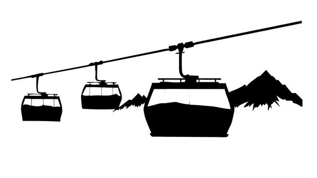 Black Cable Car Silhouette Ski Lift Mountain Gondola Vector Icon
