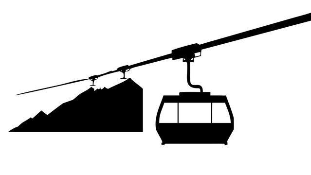 Black Cable Car Silhouette Ski Lift Mountain Gondola Vector Icon