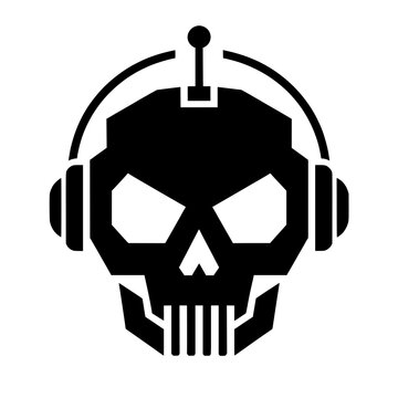 Cyber Robot Skull with Headphones Vector Illustration Logo