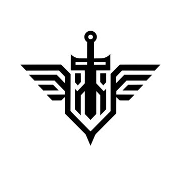 Sword Shield with Wings Vector Illustration  Geometric Logo