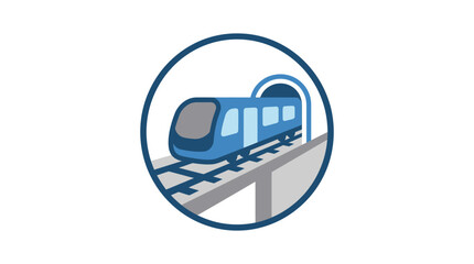 Fototapeta premium Blue subway train icon entering tunnel on elevated track