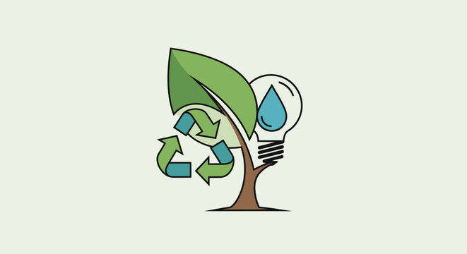 Eco friendly logo with leaf and lightbulb on tree