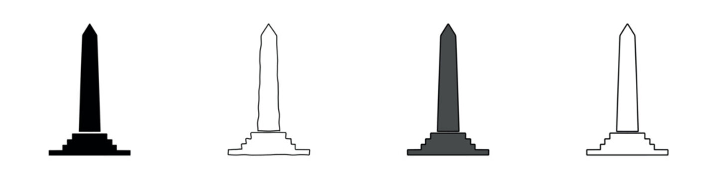 Collection of obelisk monument icons in various styles and colors