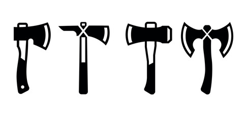 Axe tool silhouette collection, hatchet chopper and battle axe black vector icons © Habib