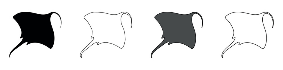 Collection of manta ray silhouettes in black, white, and gray styles © Ophelia