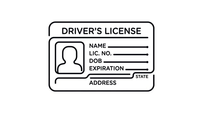 Clean monoline driver license icon featuring balanced geometric lines with modern flat vector styling throughout.